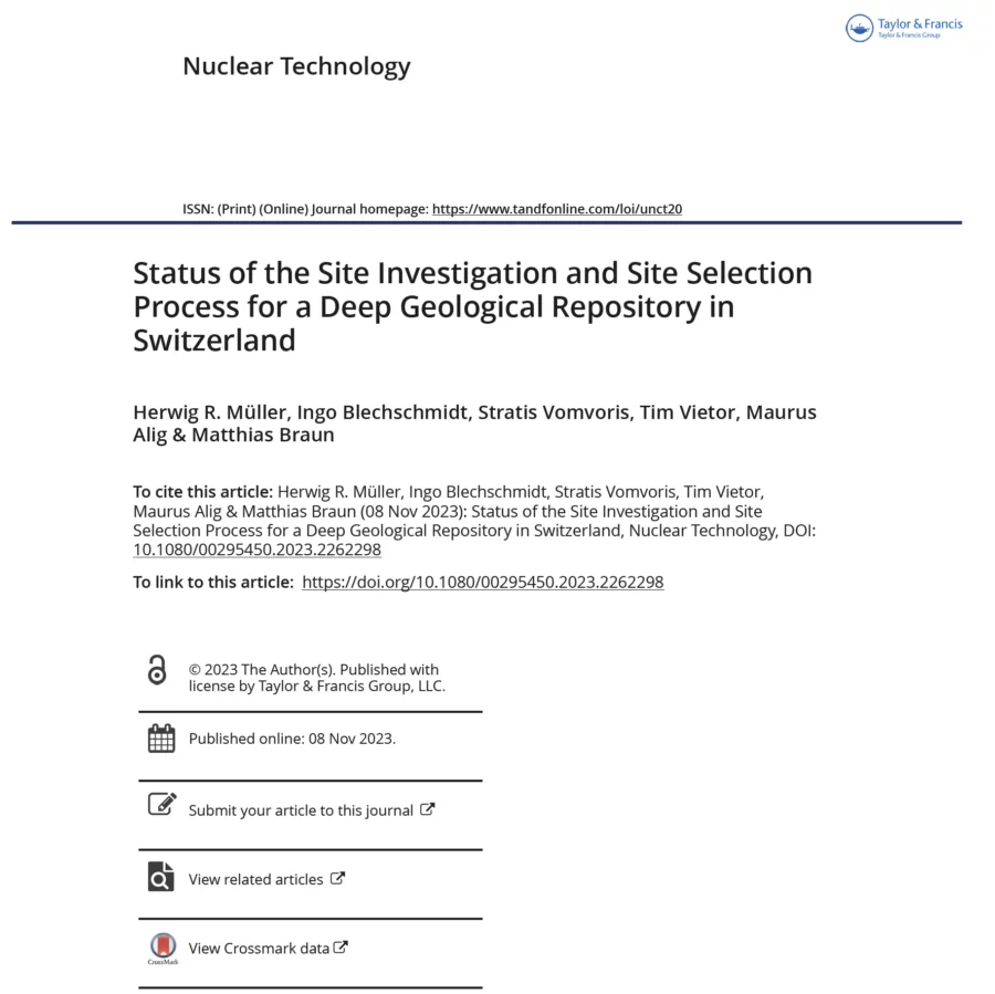 Status of the Site Investigation and Site Selection Process for a Deep Geological Repository in Switzerland